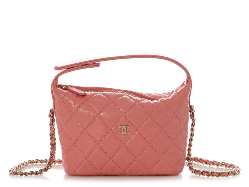 Pink Quilted Caviar Small Hobo Clutch Gold Hardware, 2020s