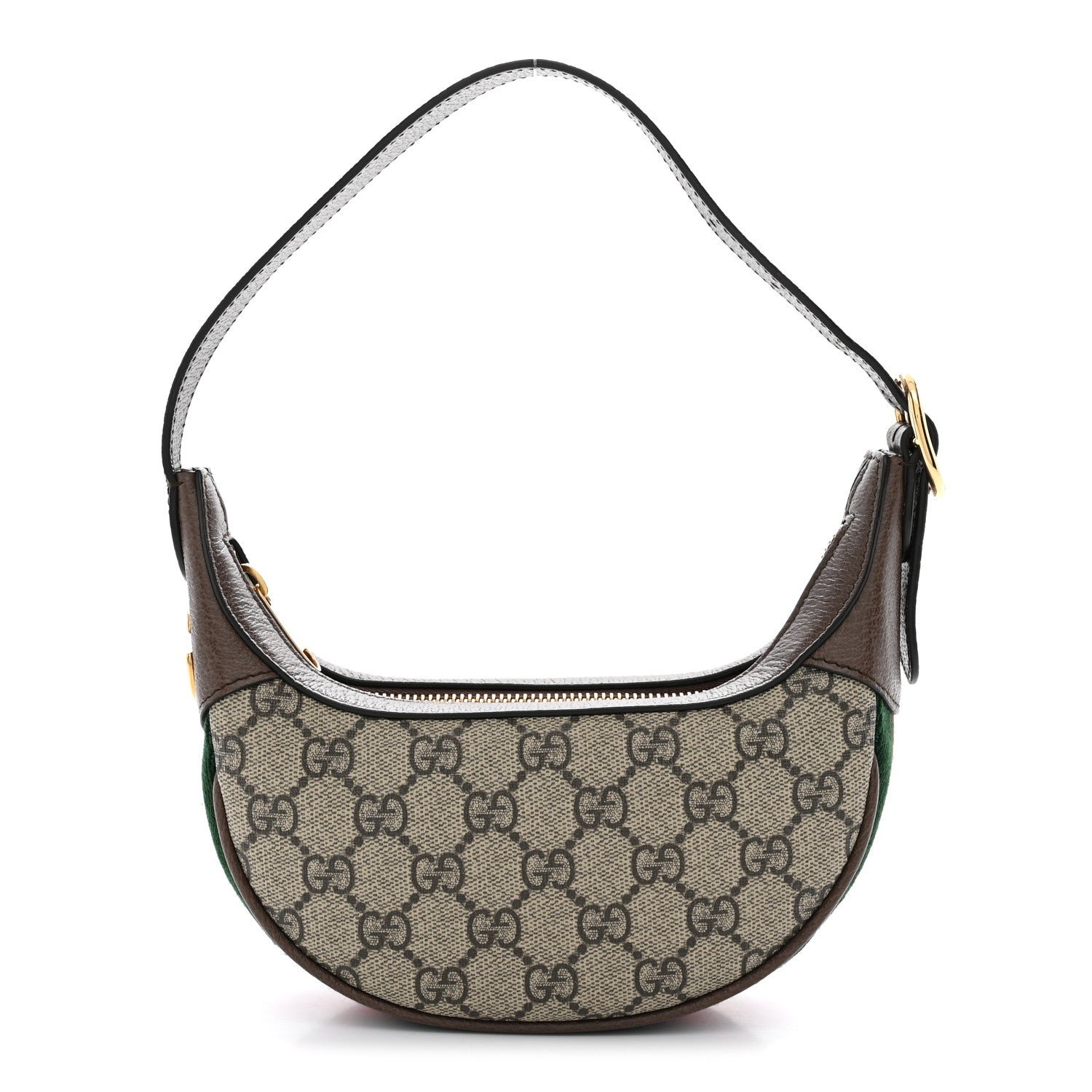 Gucci GG Supreme Monogram Textured Calfskin Web Mini Ophidia Half Moon Hobo Beige Ebony New Acero