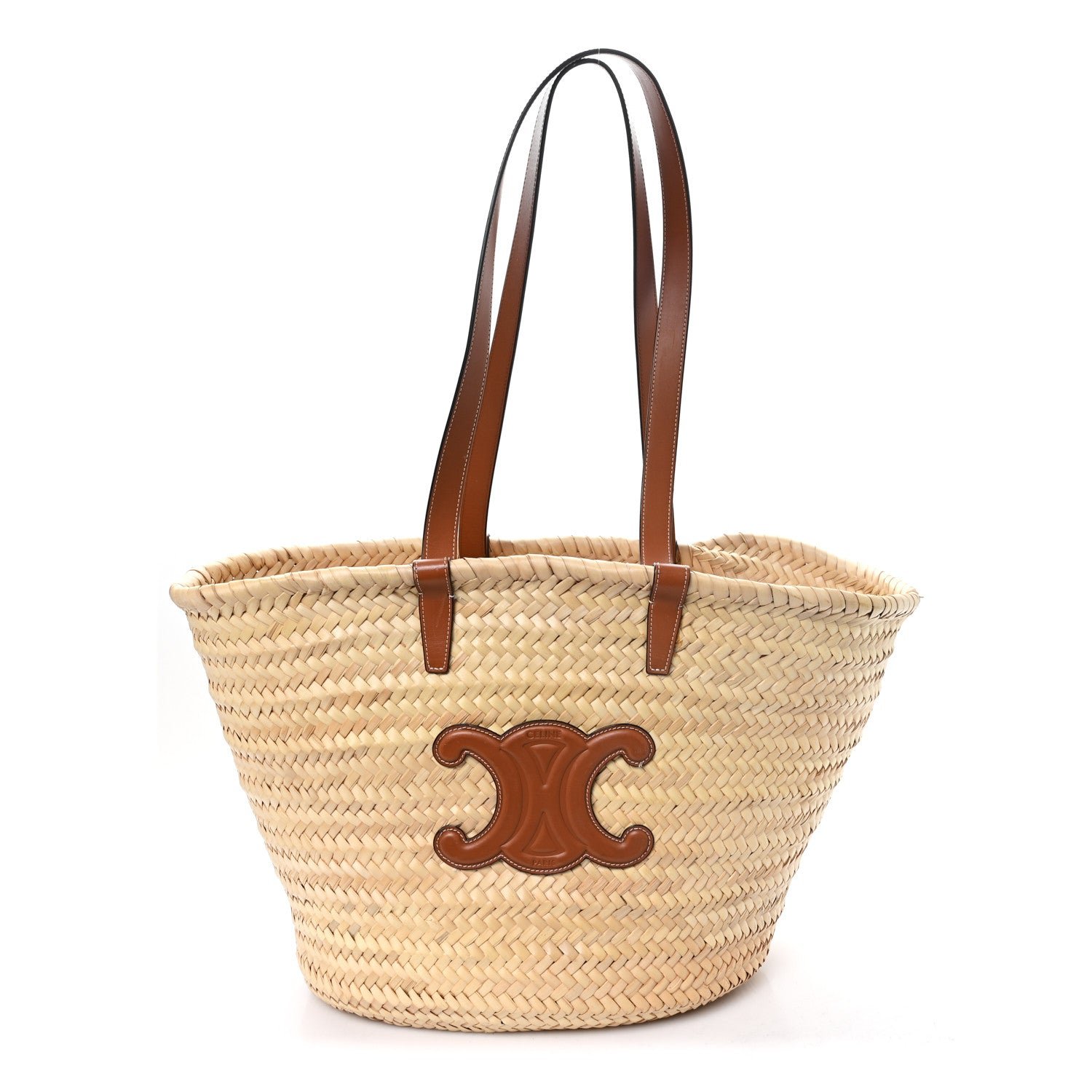 Celine Raffia Calfskin Triomphe Medium Panier Tan