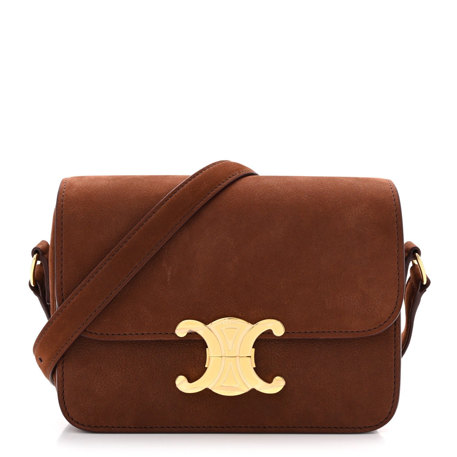 Celine Nubuck Calfskin Teen Triomphe Chestnut