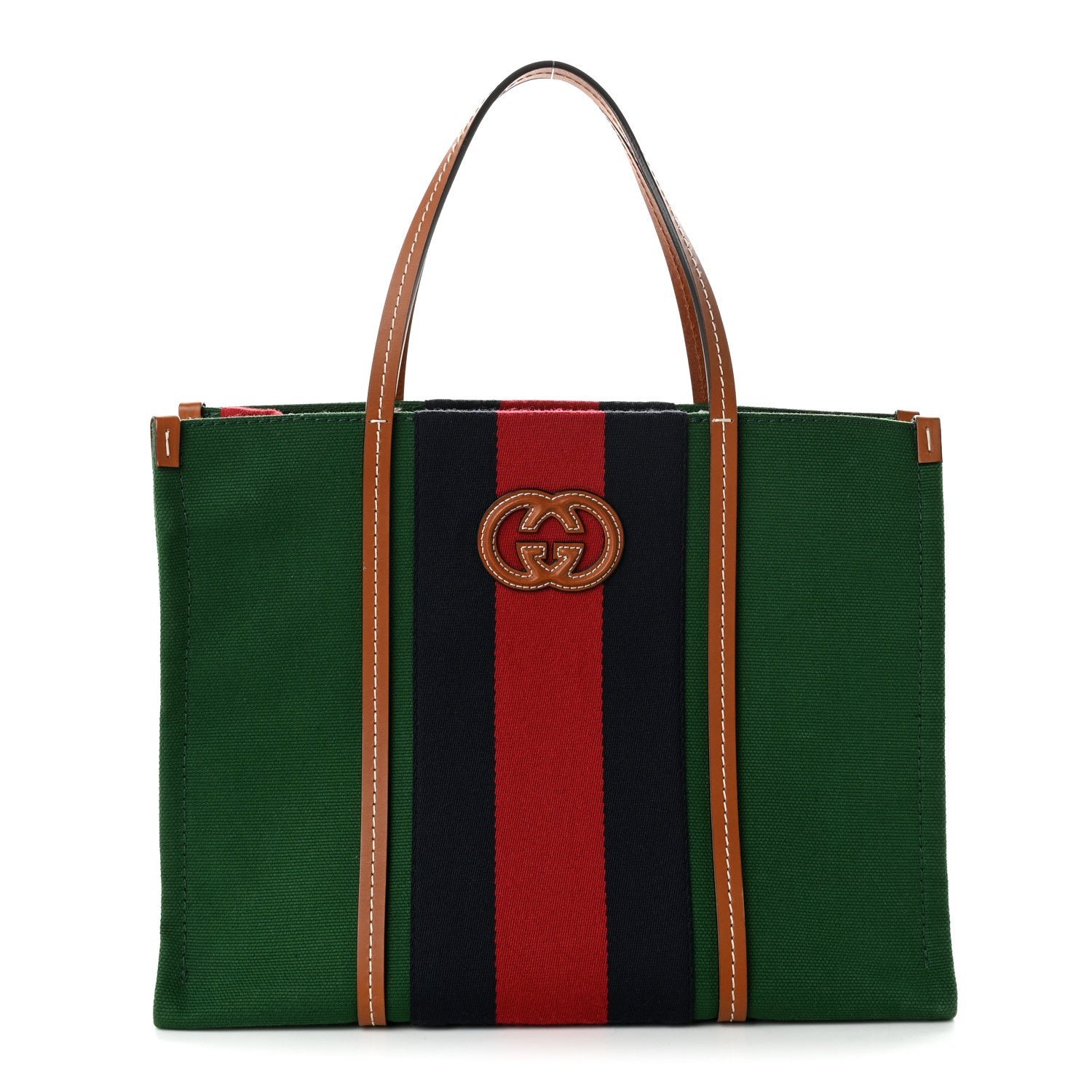 Gucci Canvas Calfskin Web Small Interlocking G Tote Bag Green Red