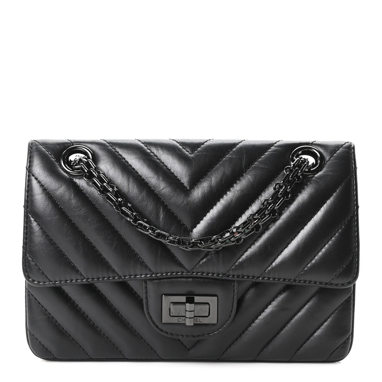 Chanel Aged Calfskin Chevron Quilted 2.55 Reissue Mini Flap So Black