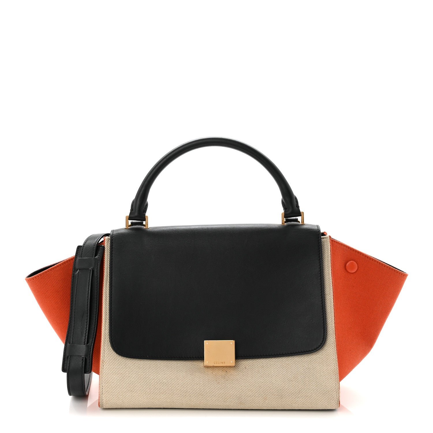 Celine Smooth Calfskin Linen Small Tri-Color Trapeze Orange