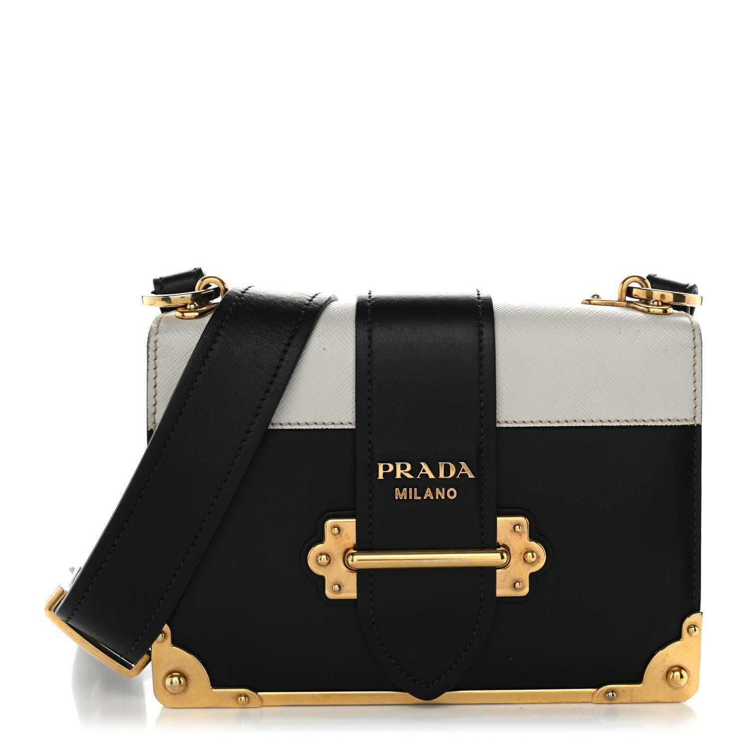 Prada City Calf Saffiano Cahier Bag Talco Black