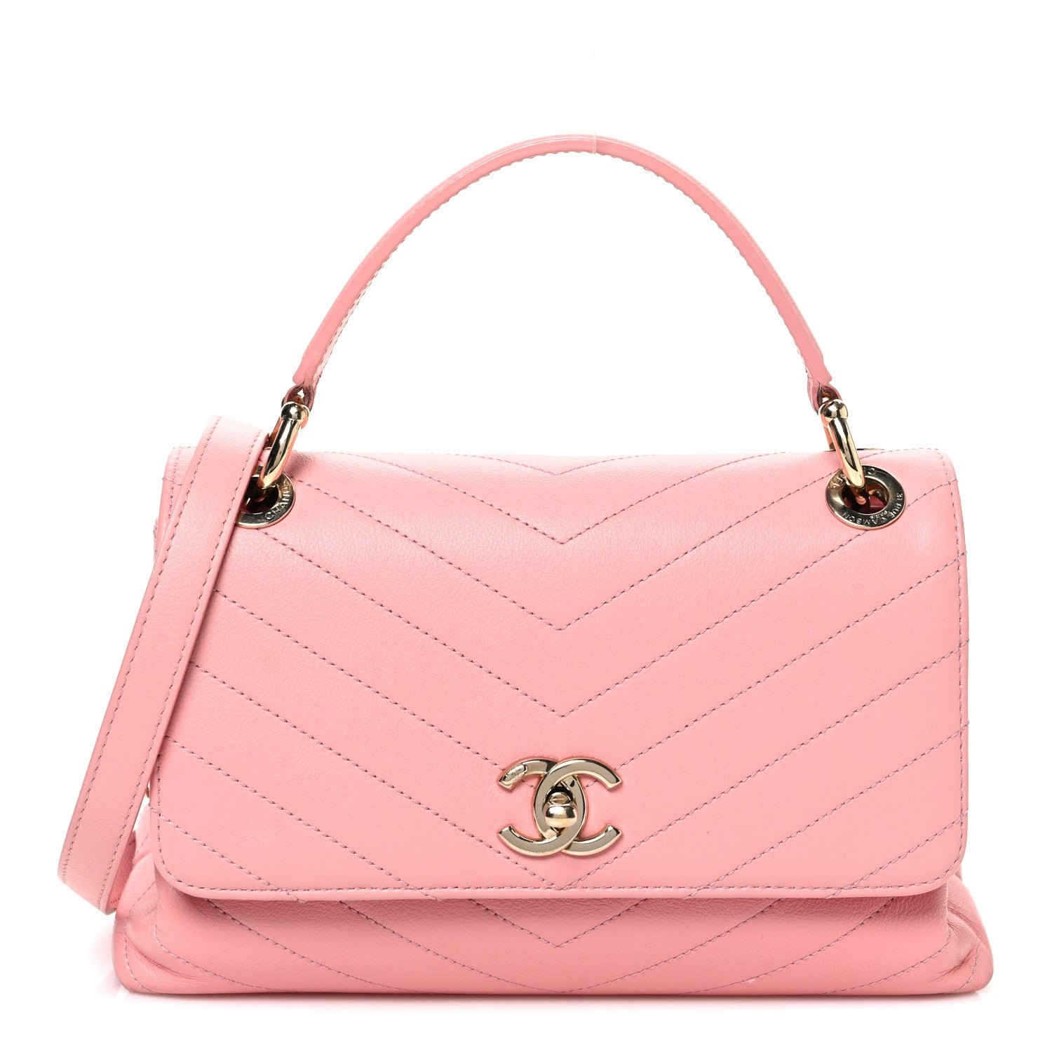 Chanel Grained Calfskin Small Chevron Chic Top Handle Flap Pink