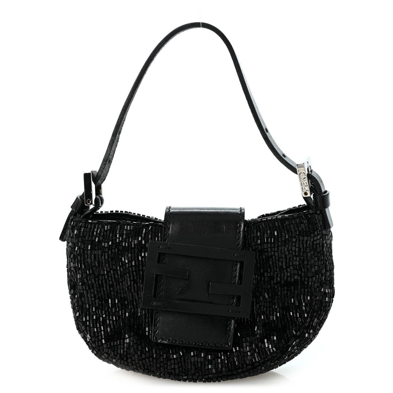 Fendi Beaded Mini Half Moon Baguette Black