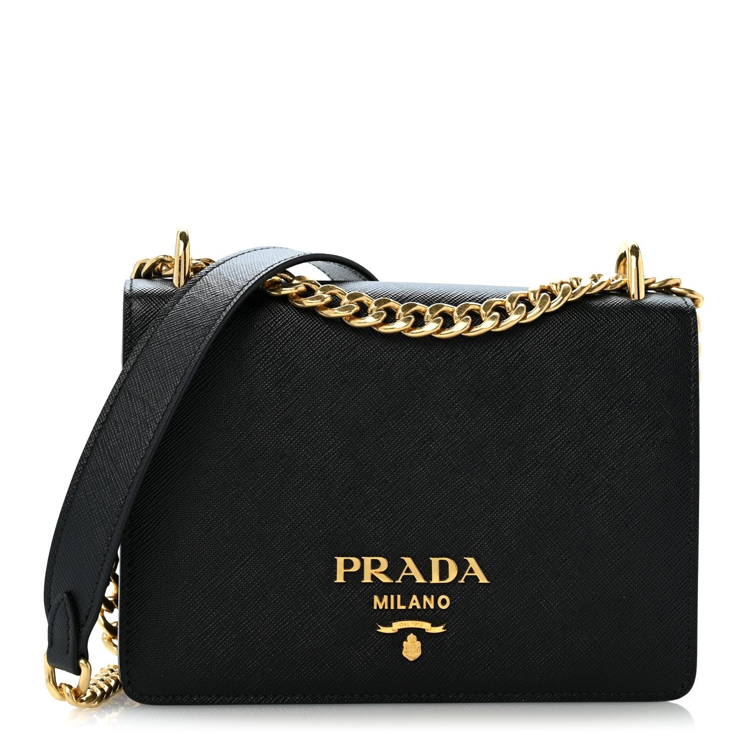 Prada Saffiano Chain Shoulder Bag Black
