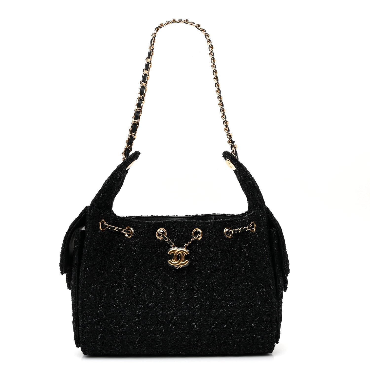 Chanel Tweed Quilted Small Chanel 25 Handbag Black