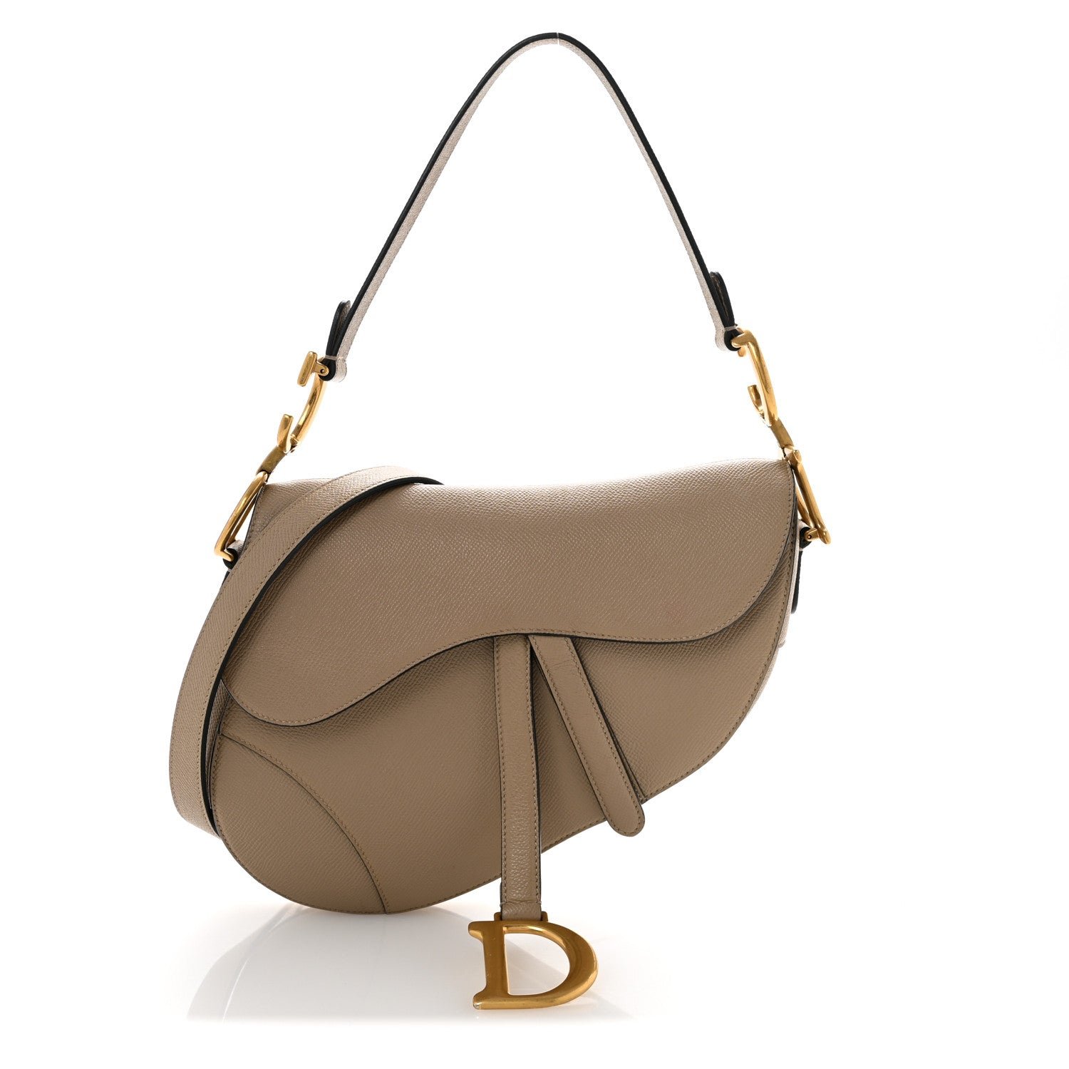 Christian Dior Grained Calfskin Saddle Bag With Strap Taupe