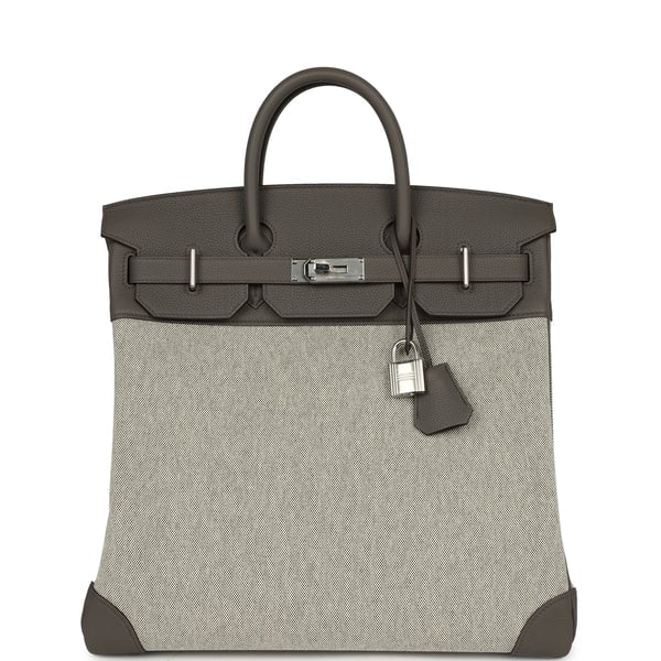 Hermes Hermes Birkin HAC 40 Etain Togo, Ecru-Black Toile H Canvas Palladium Hardware