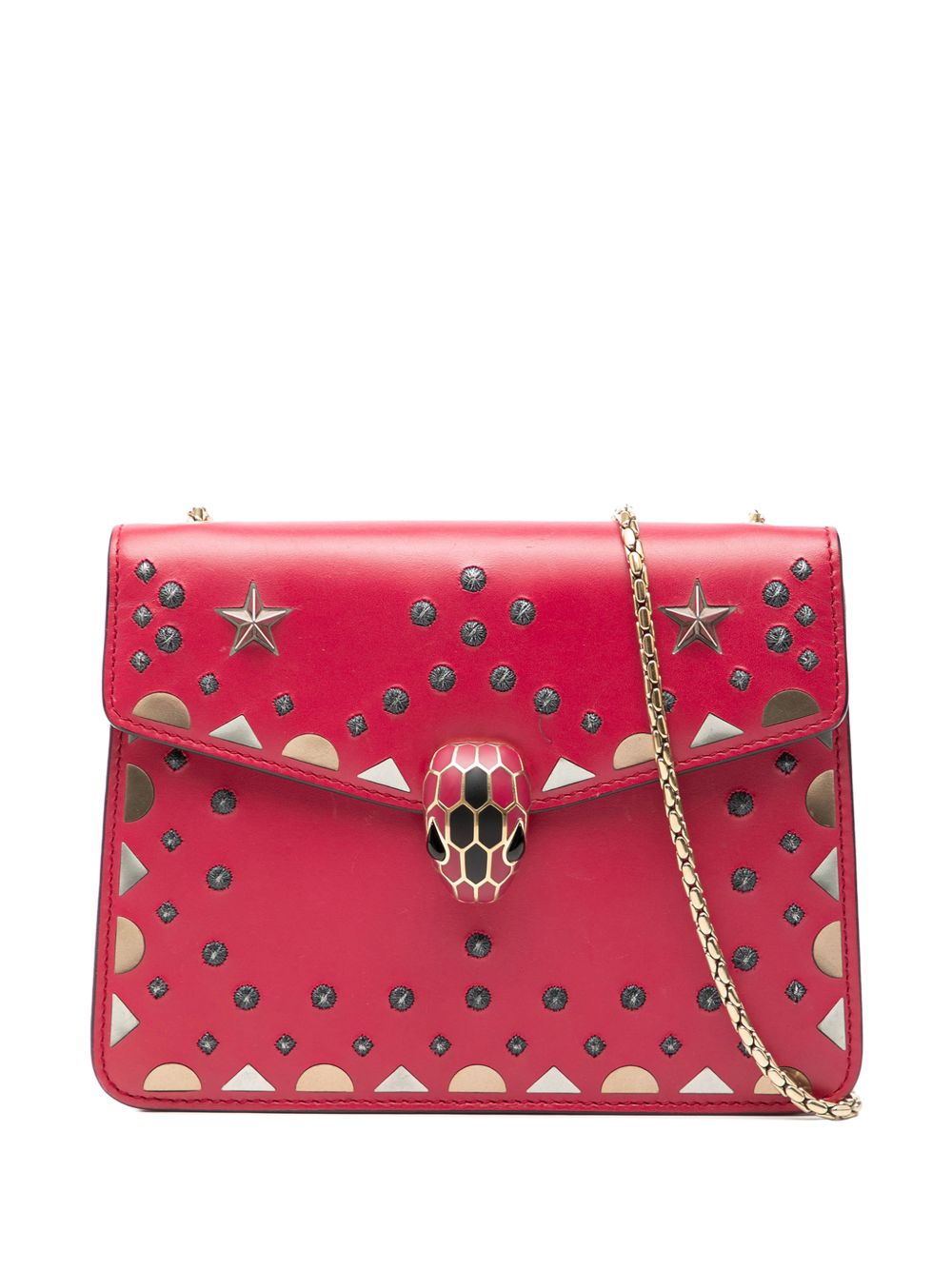 Bvlgari 2010-2026 Small Studded Leather Laser Cut Square Serpenti Forever Chain crossbody bag