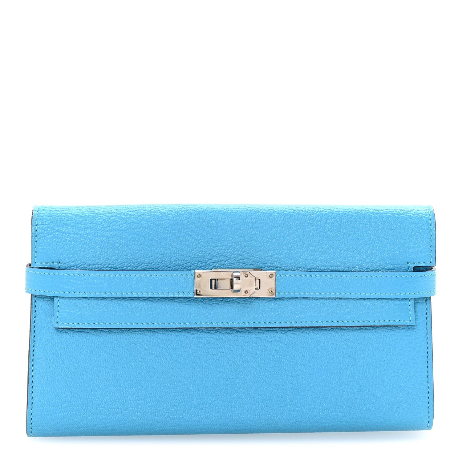 Hermes Chevre Mysore Kelly Longue Wallet Bleu Azteque
