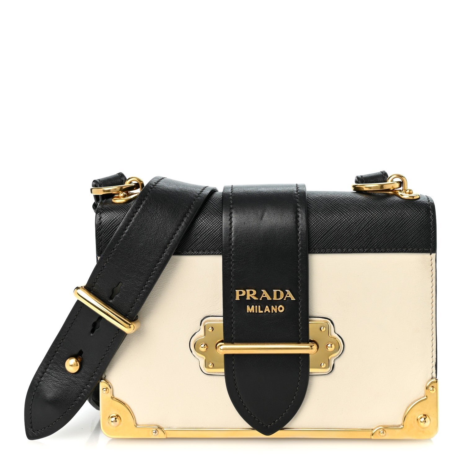 Prada City Calf Saffiano Cahier Bag Talco Black