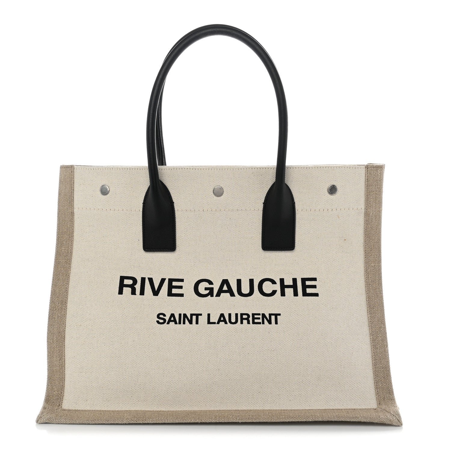 Saint Laurent Linen Calfskin Small Rive Gauche Tote Greggio Natural
