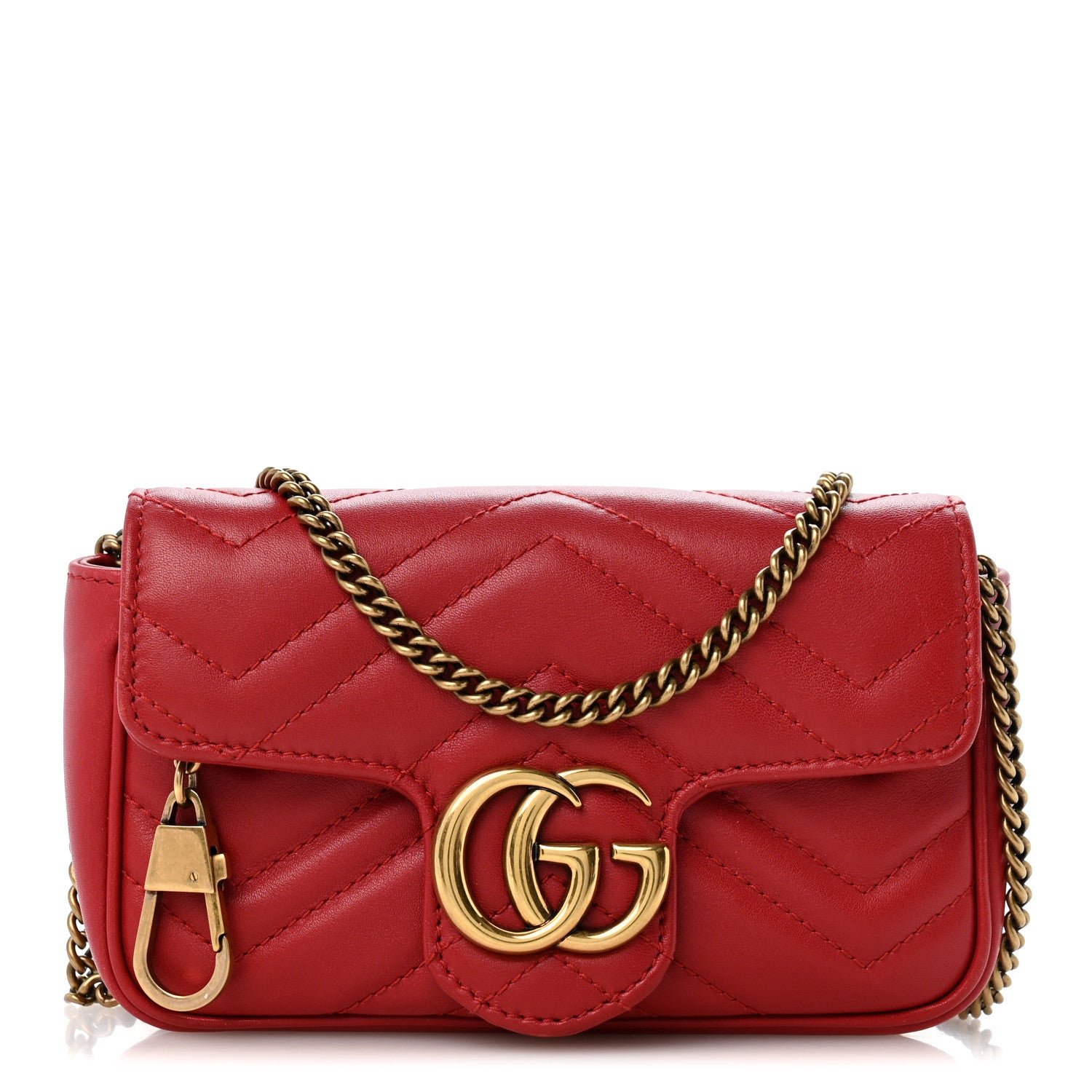 Gucci Calfskin Matelasse Super Mini GG Marmont Shoulder Bag Hibiscus Red