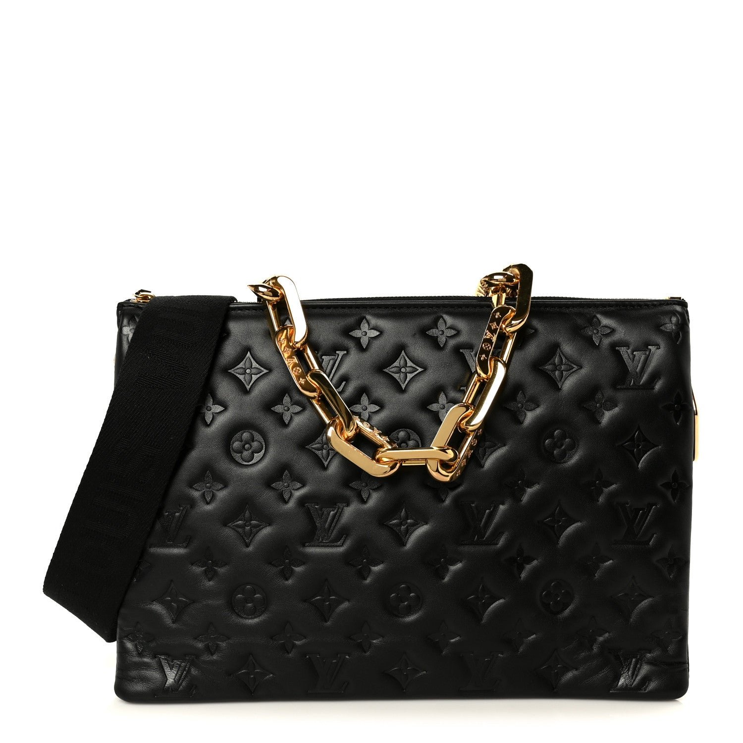 Louis Vuitton Lambskin Embossed Monogram Coussin MM Black