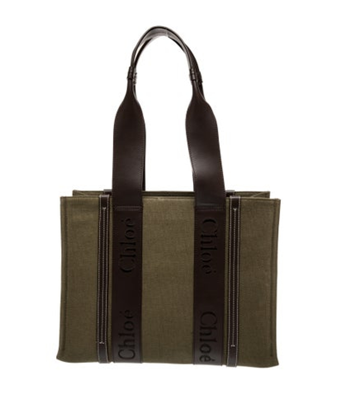 Chloe Canvas Chloe Medium Linen Canvas Woody Tote Bag In Green Medium