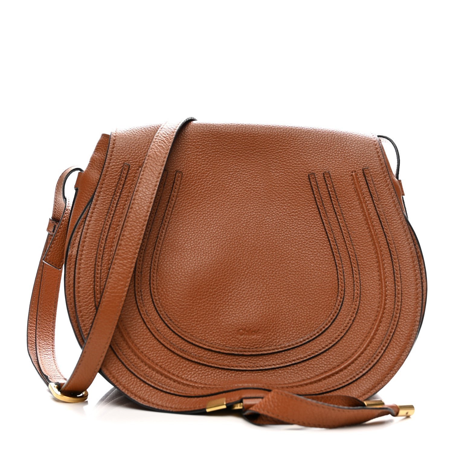 Chloe Calfskin Medium Marcie Round Crossbody Bag Tan