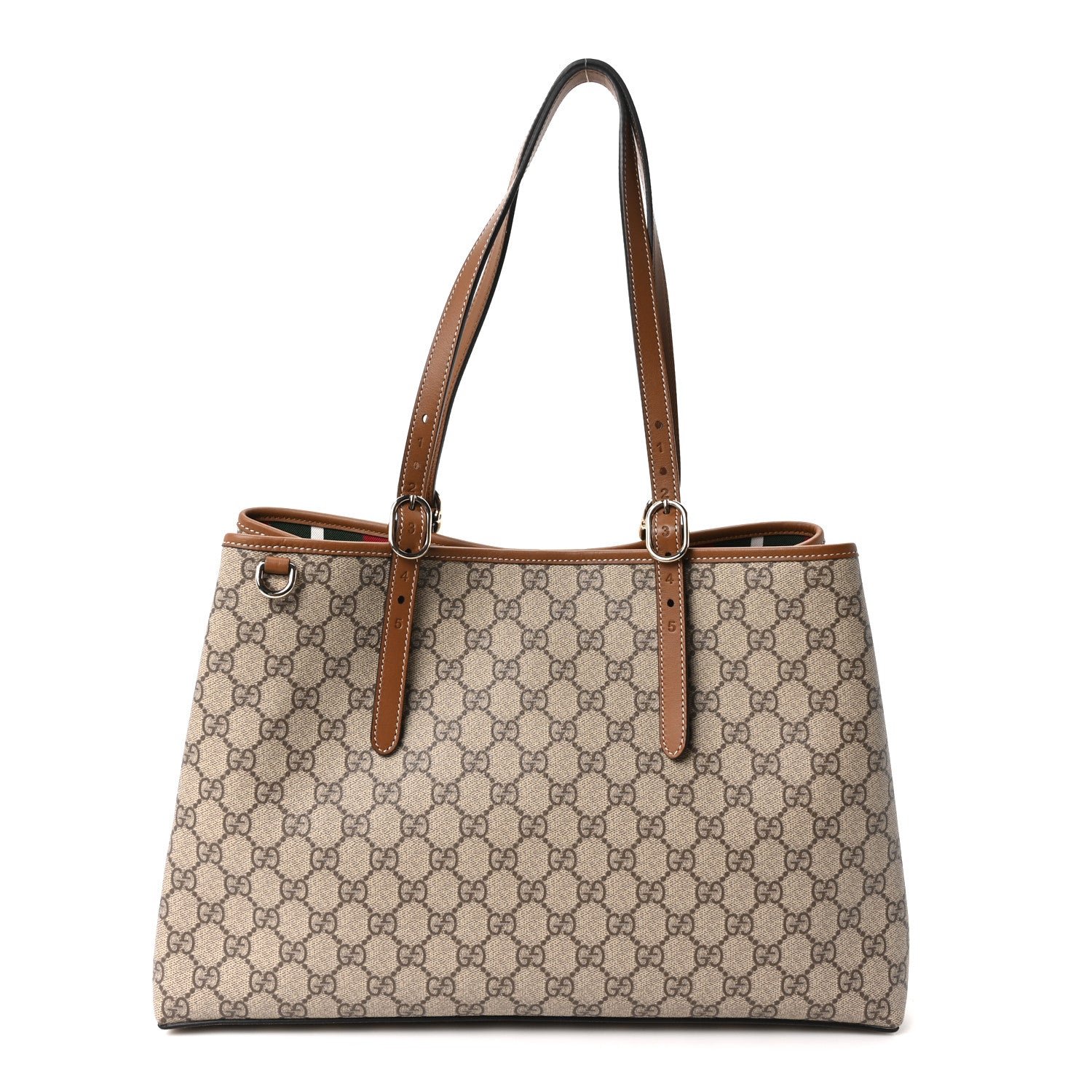 Gucci GG Supreme Monogram Emblem Large Tote Bag Beige Dark Brown