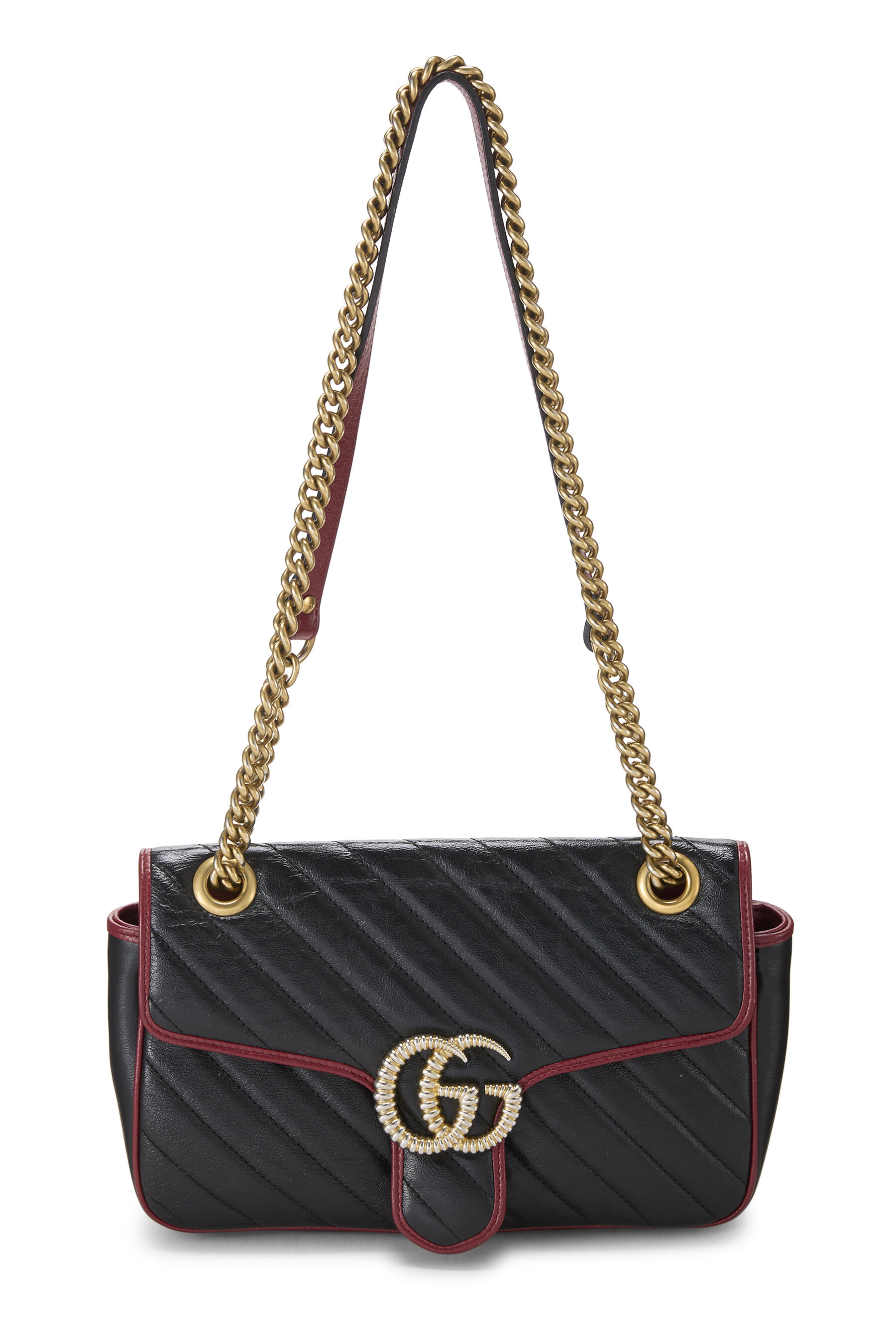 Gucci Black Leather Torchon GG Marmont Shoulder Bag Small