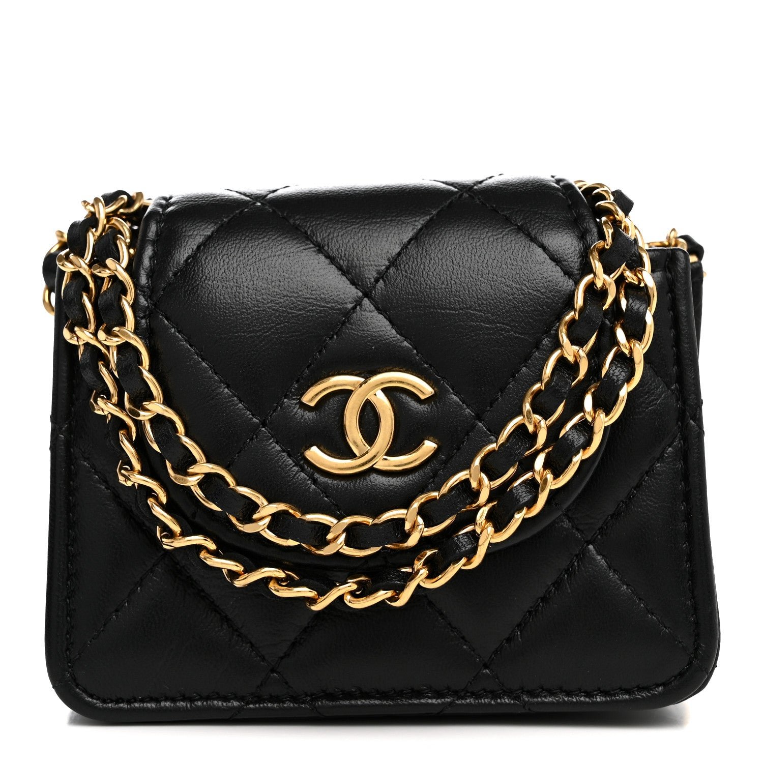Chanel Lambskin Quilted Mini Accordion Clutch With Chain Black