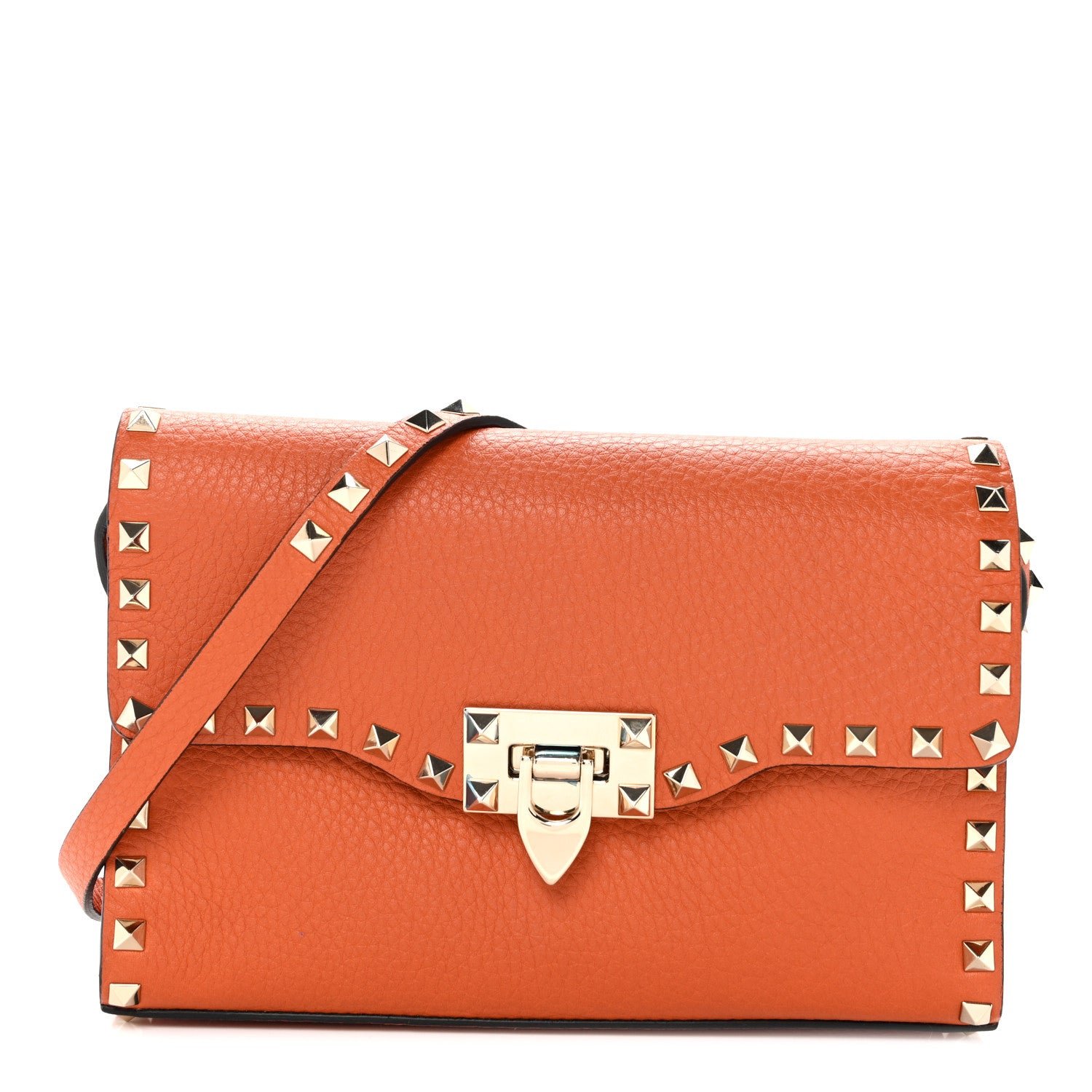 Valentino Garavani Pebbled Calfskin Medium Rockstud Flip Lock Crossbody Bag Orange