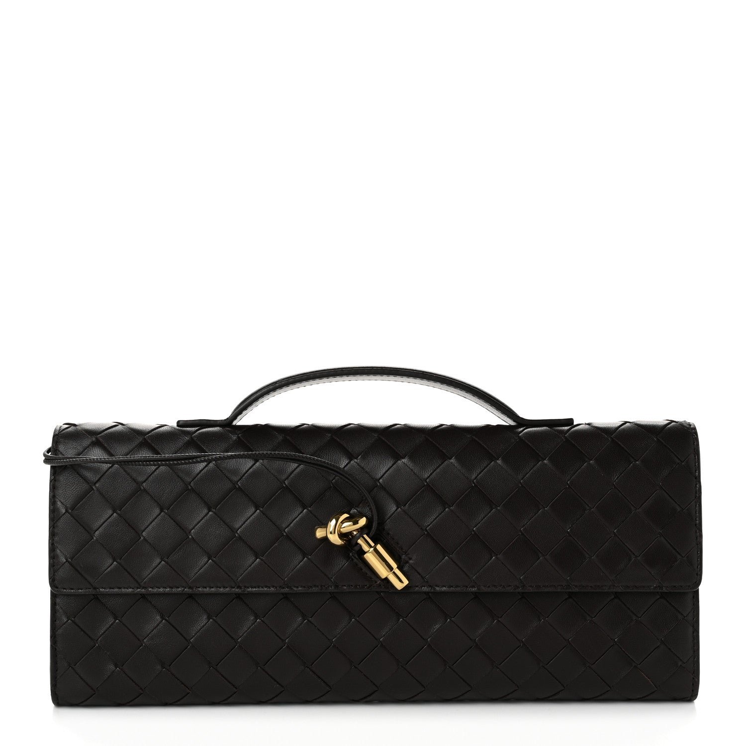 Bottega Veneta Nappa Intrecciato Long Andiamo Top Handle Clutch Fondant