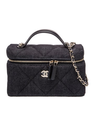 Denim Slim Top Handle Vanity Case w/ Chain