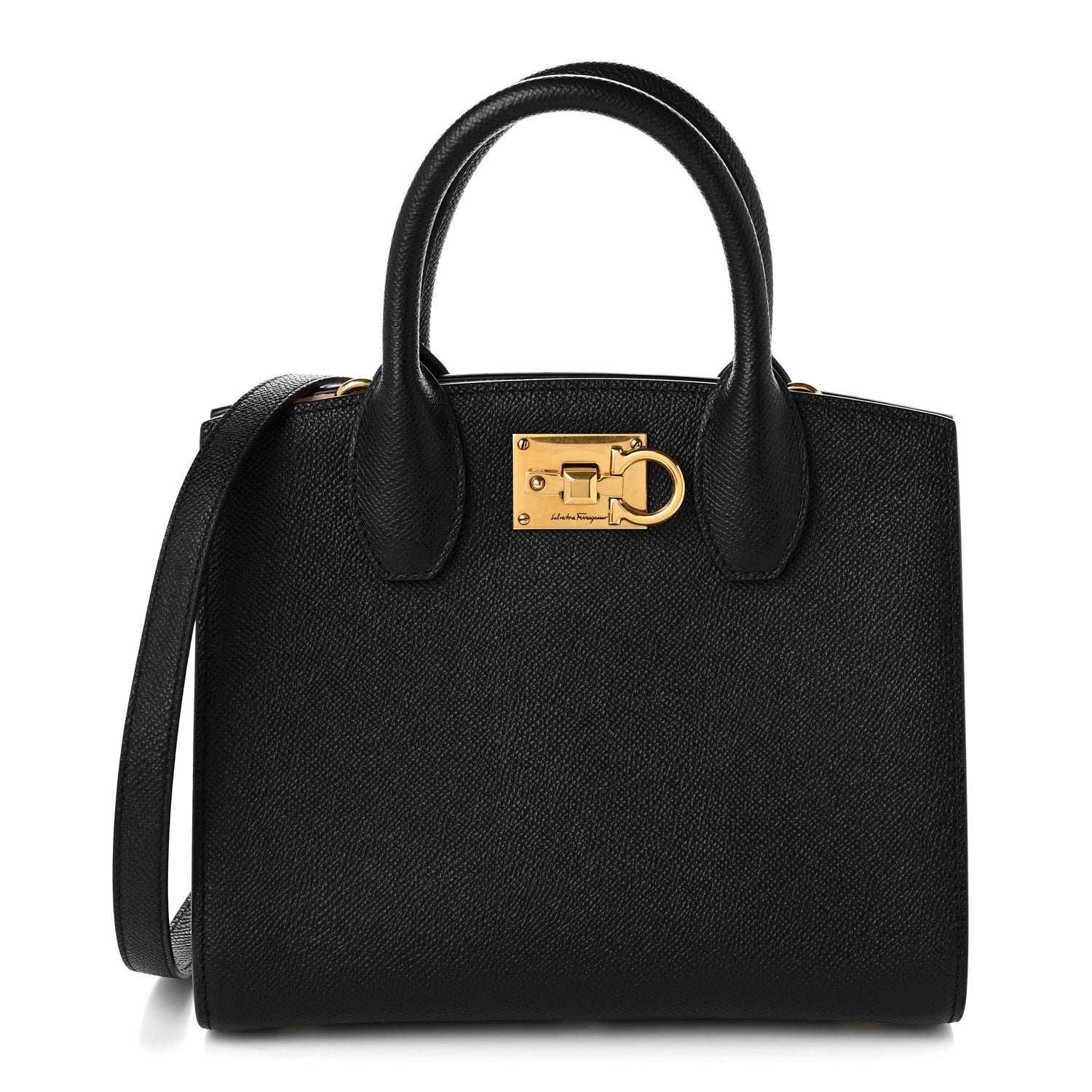 Salvatore Ferragamo Calfskin Small The Studio Box Bag Black