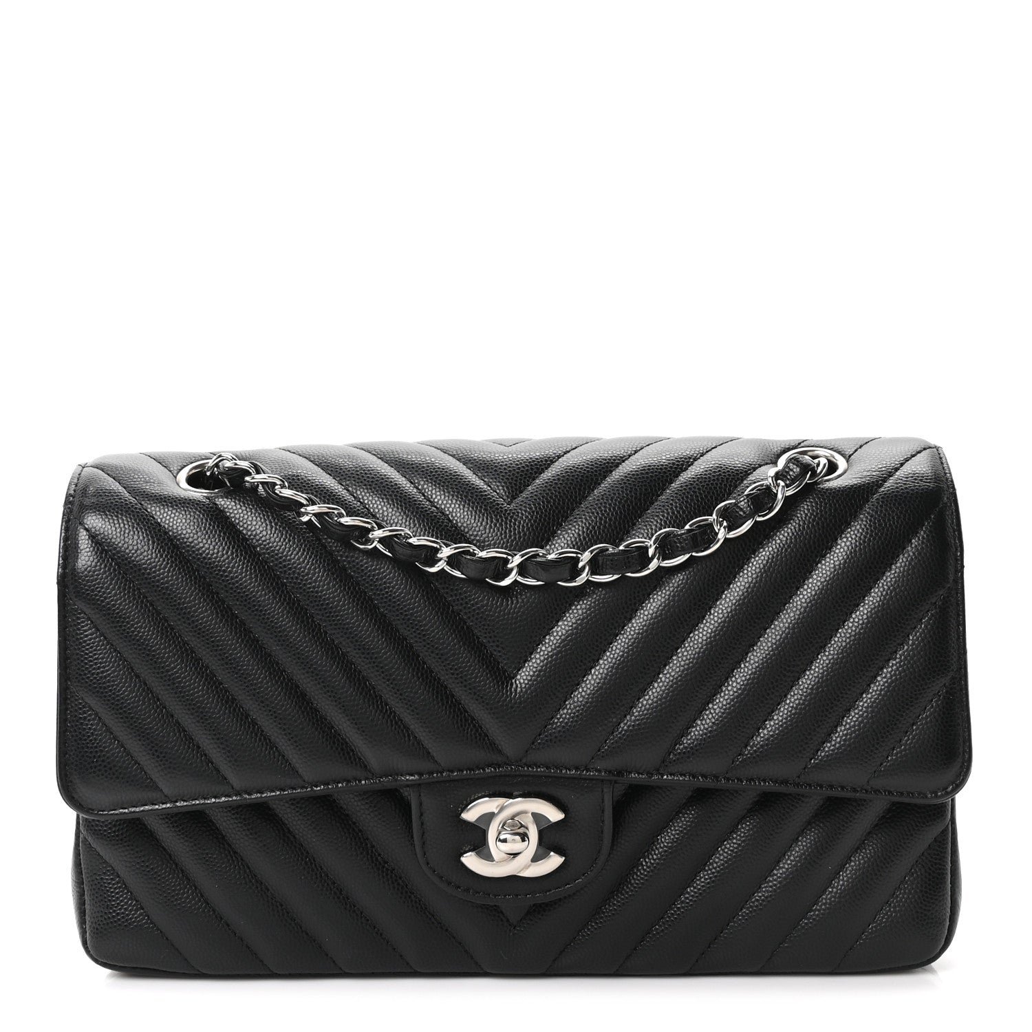 Chanel Caviar Chevron Quilted Medium Double Flap Black