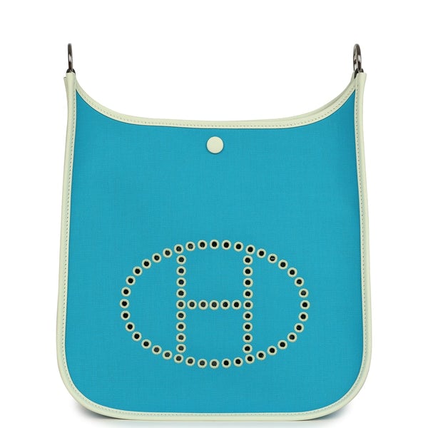 Hermes Hermes Neo Evelyne PM Bleu Azteque Officier Canvas and Vert Fizz Swift Palladium Hardware