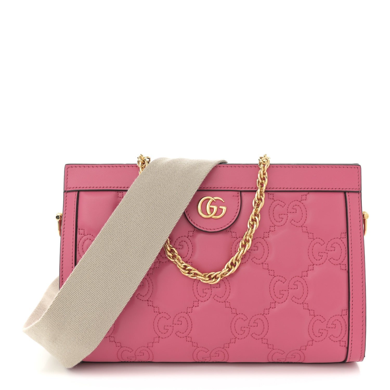 Gucci Calfskin GG Matelasse Small Slim Chain Shoulder Bag Rhodamine Pink Natural