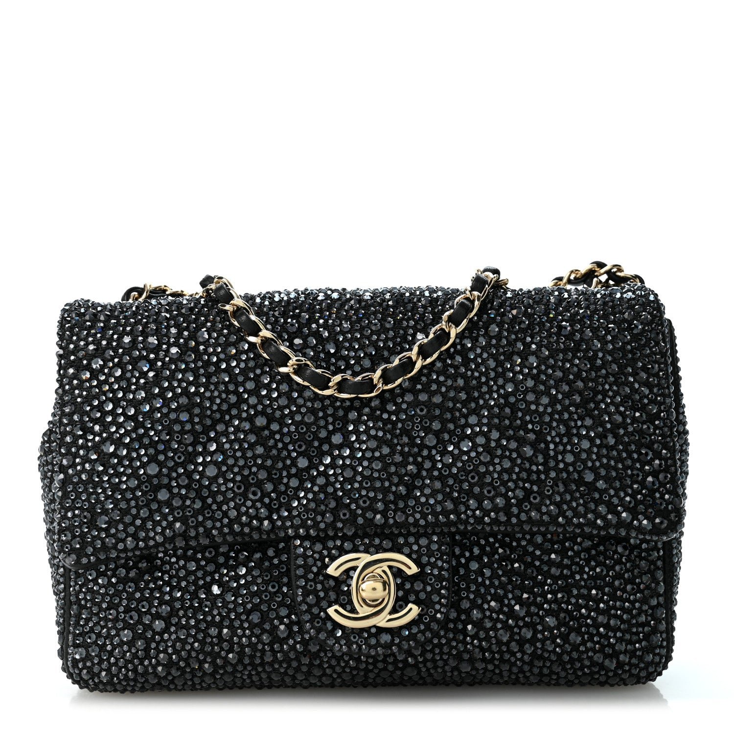 Crystal Quilted Mini Rectangular Flap Bag Black