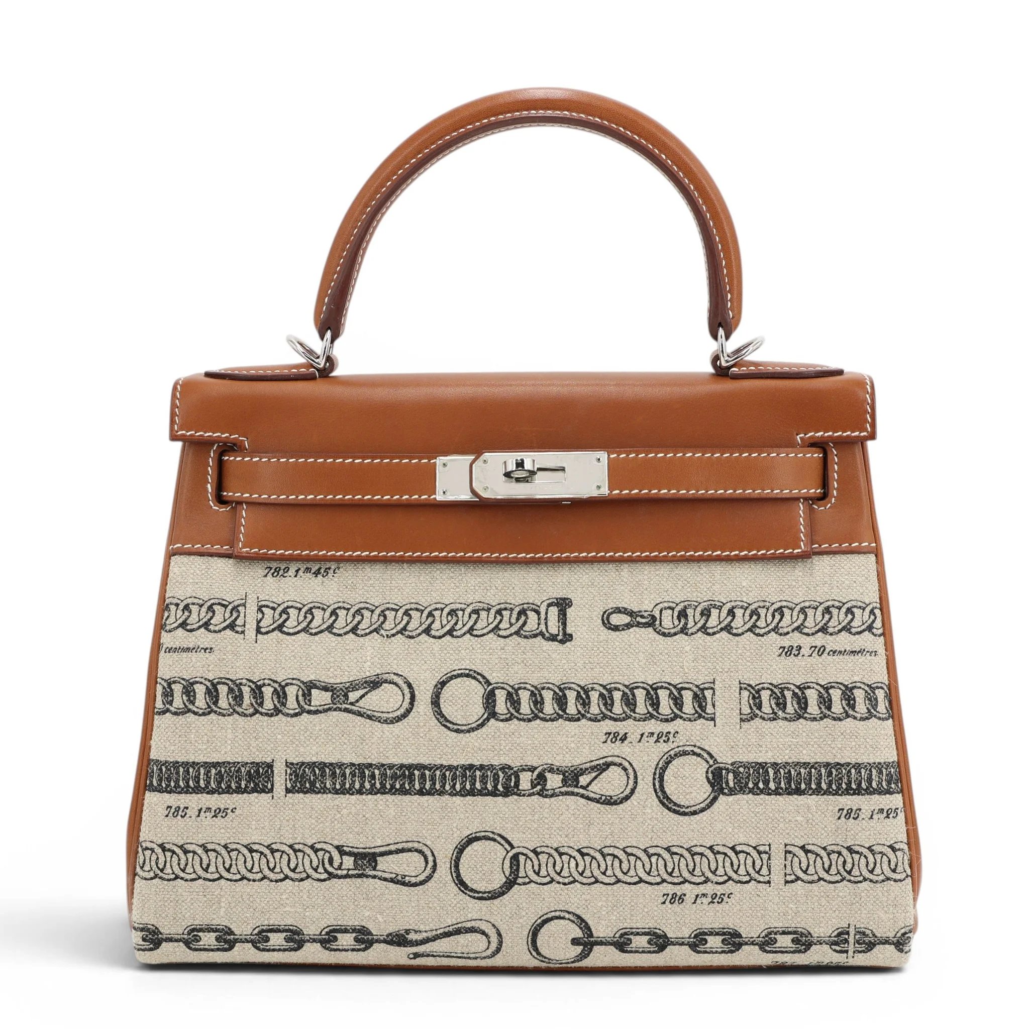 Very Good ( Rank A) HERMÈS Limited Edition Kelly 28 De Camp Dechainee Fauve (34) Barenia Toile Camp canvas Palladium hardware C (2018)