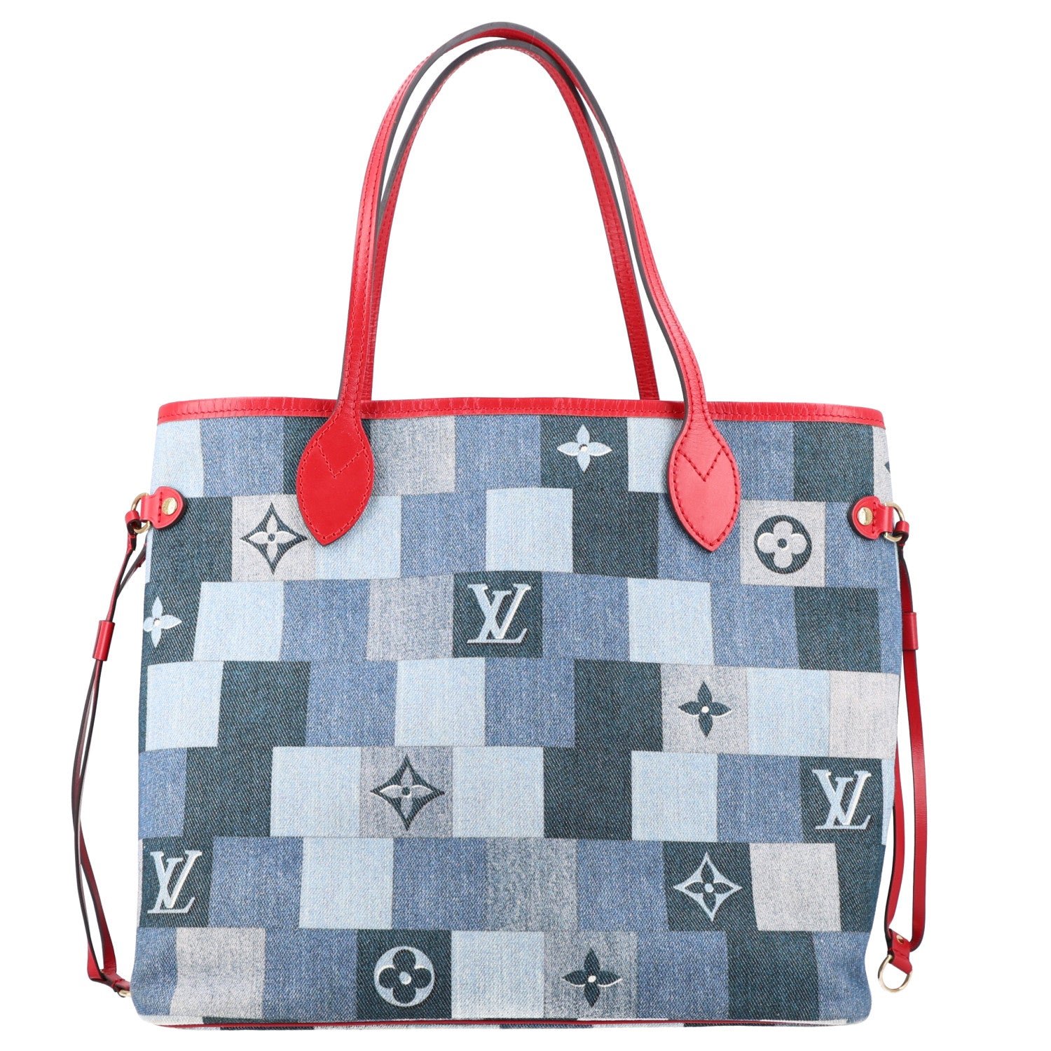 Louis Vuitton Denim Damier Monogram Patchwork Neverfull Blue Rouge