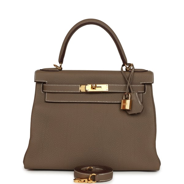 Pre-owned Hermes Kelly Retourne 28 Etoupe Togo Gold Hardware