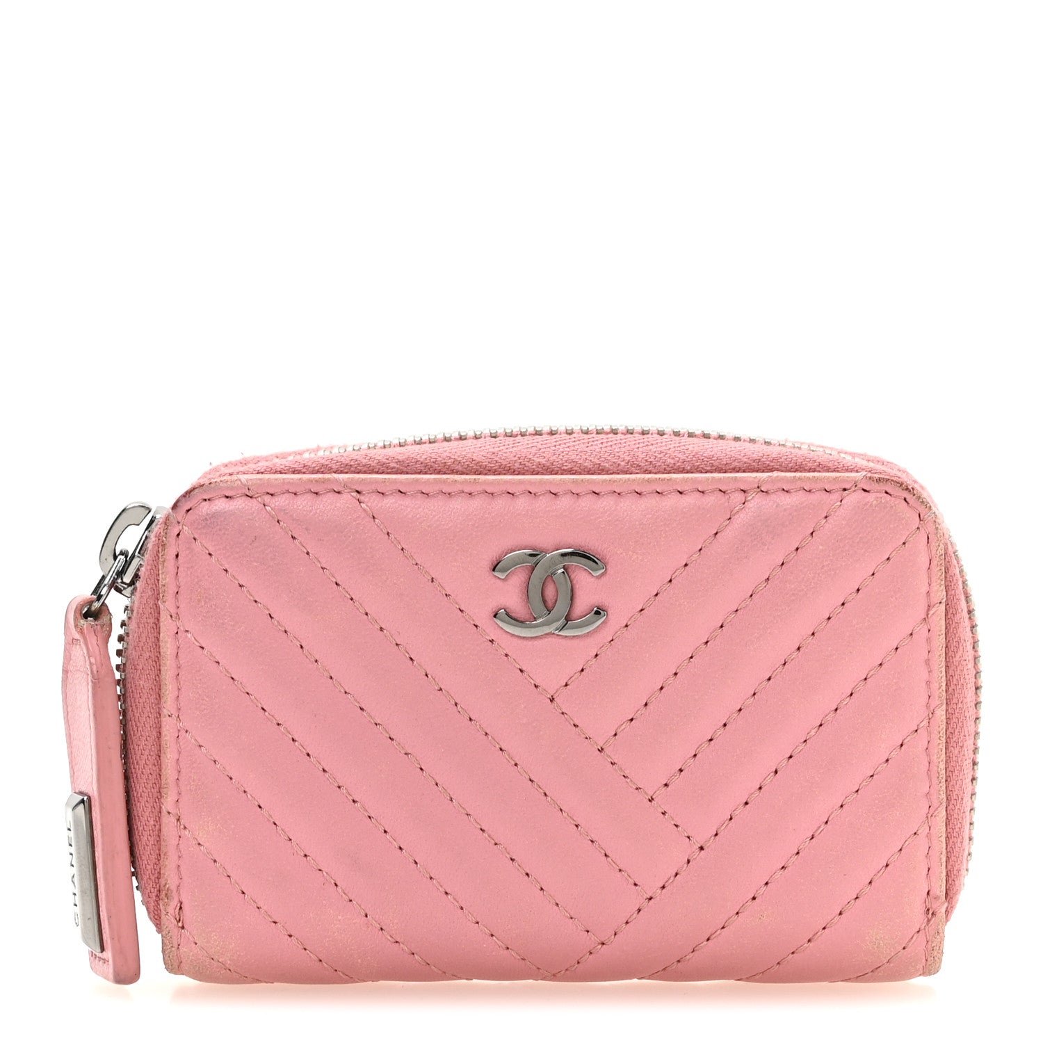 Chanel Lambskin Quilted Crossing Zip Around Coin Purse Pink