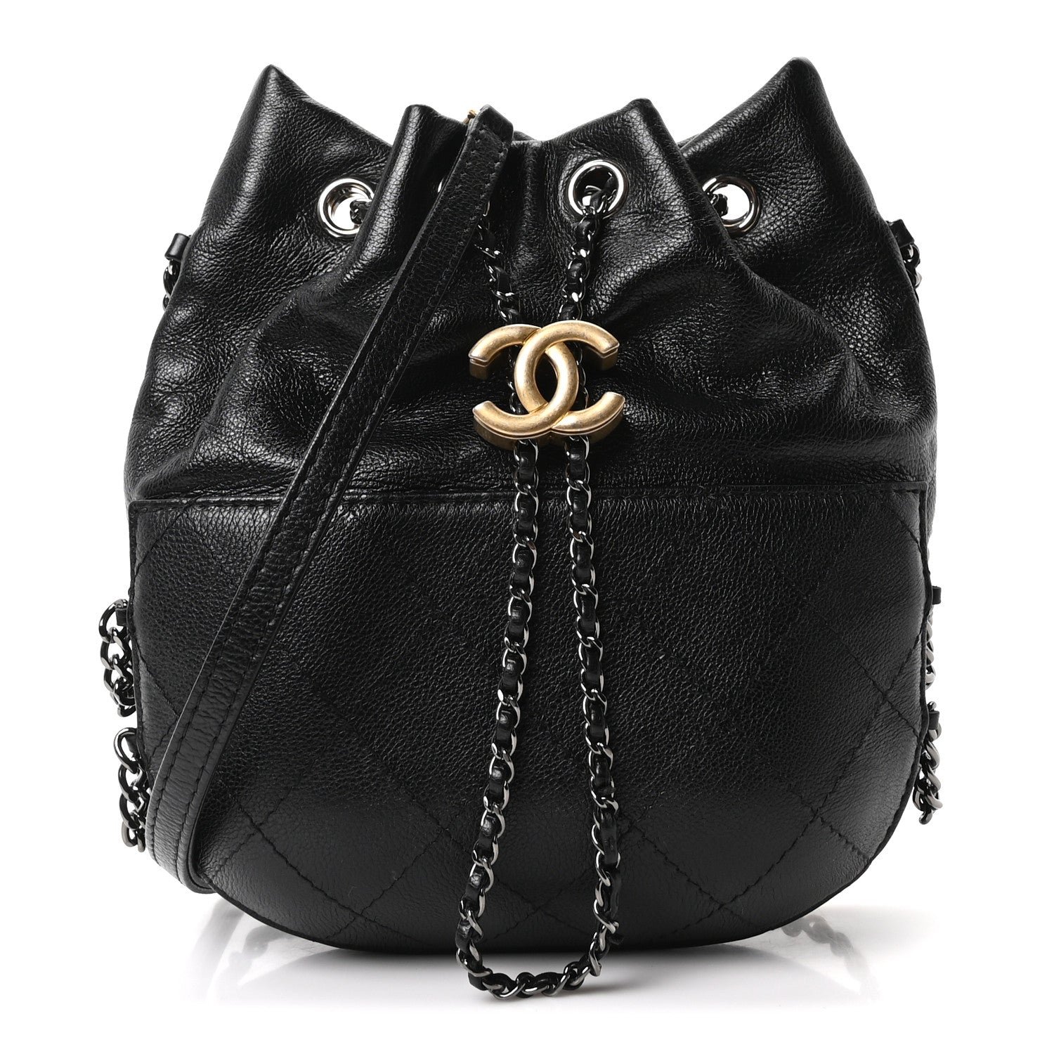Chanel Aged Calfskin Quilted Small Gabrielle Bucket Black