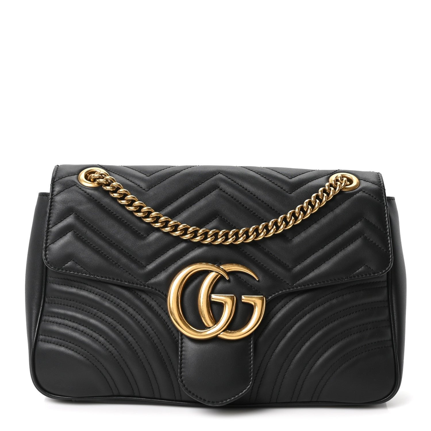 Gucci Calfskin Matelasse Medium GG Marmont Shoulder Bag Black