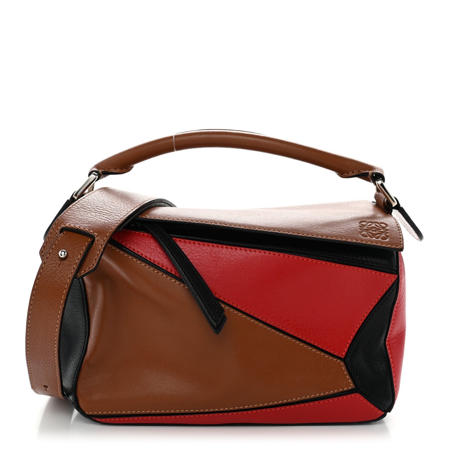 Loewe Calfskin Colorblock Small Puzzle Bag Tan Red Black