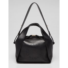 Stella McCartney Stella McCartney Black Faux Leather Perforated Logo Mini Top Handle Crossbody Bag