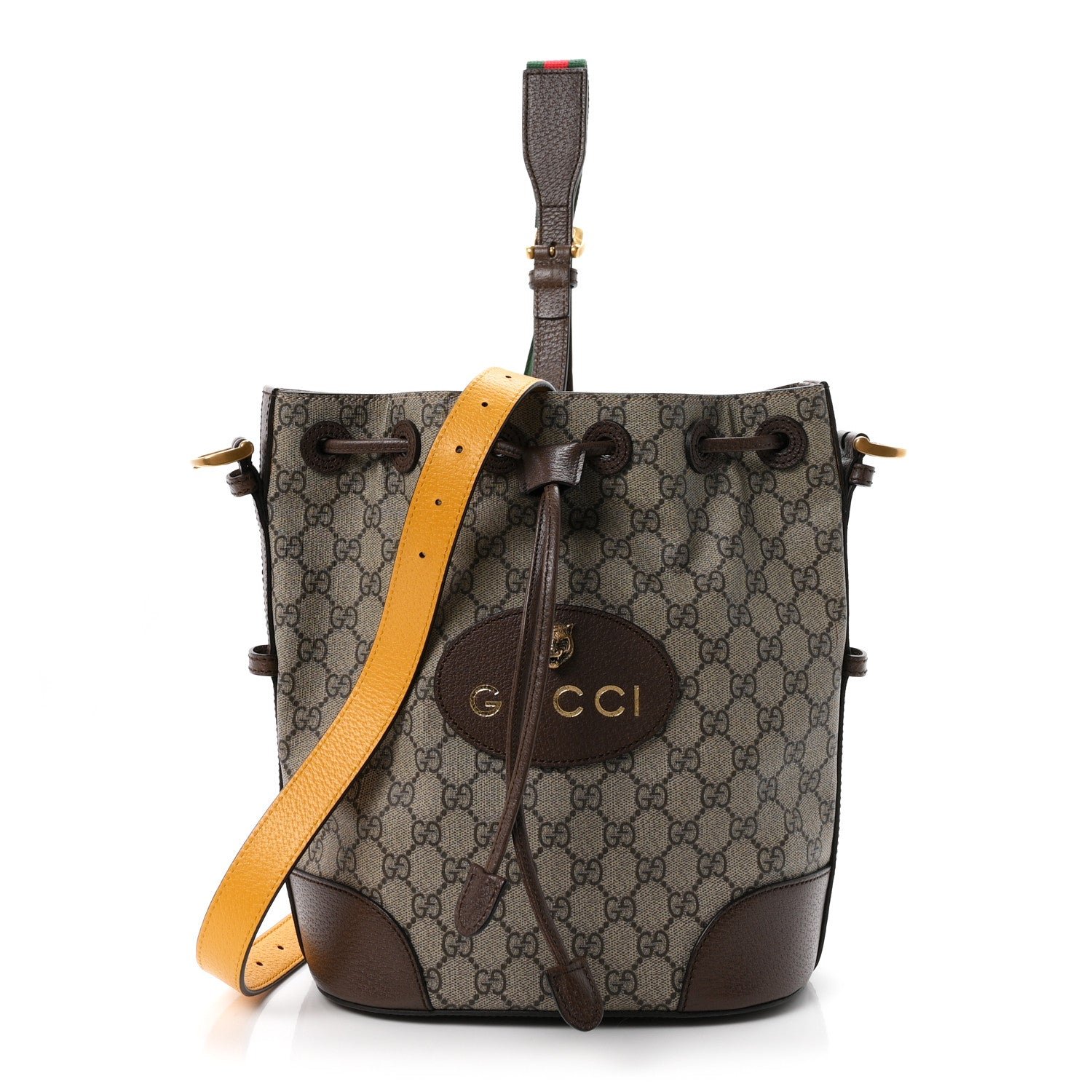 Gucci GG Supreme Monogram Neo Vintage Drawstring Bucket Backpack Beige New Acero Crop