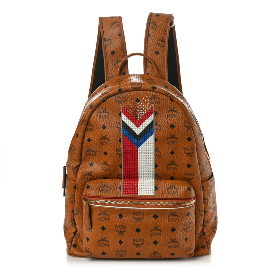 MCM Visetos Chevron Stripe Medium Stark Backpack Cognac