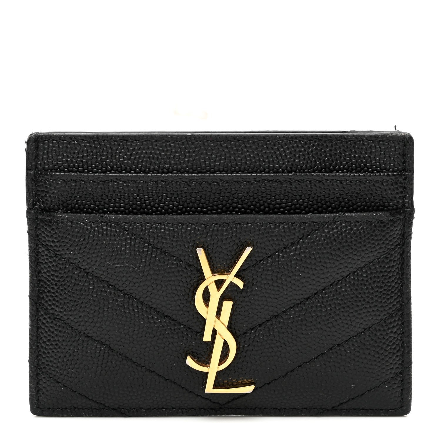 Saint Laurent Grain De Poudre Matelasse Chevron Monogram Credit Card Case Black