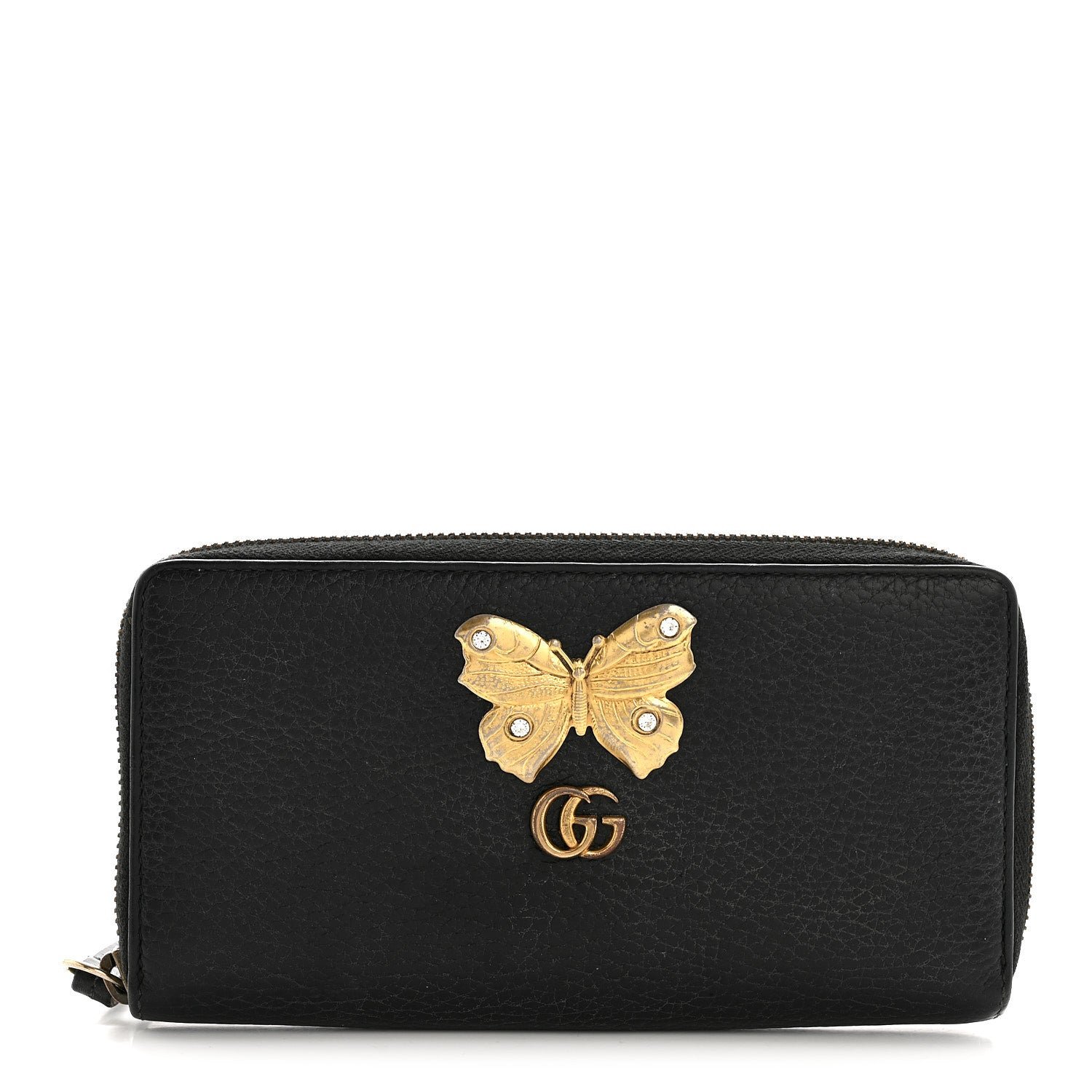 Gucci Calfskin Butterfly Zip Around Wallet Black