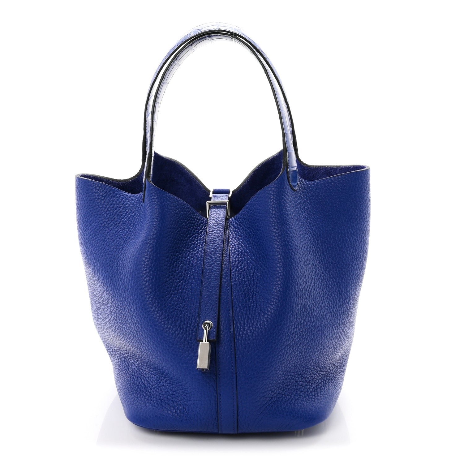 Hermes Taurillon Clemence Matte Alligator Picotin Lock Touch 22 MM Bleu Electrique