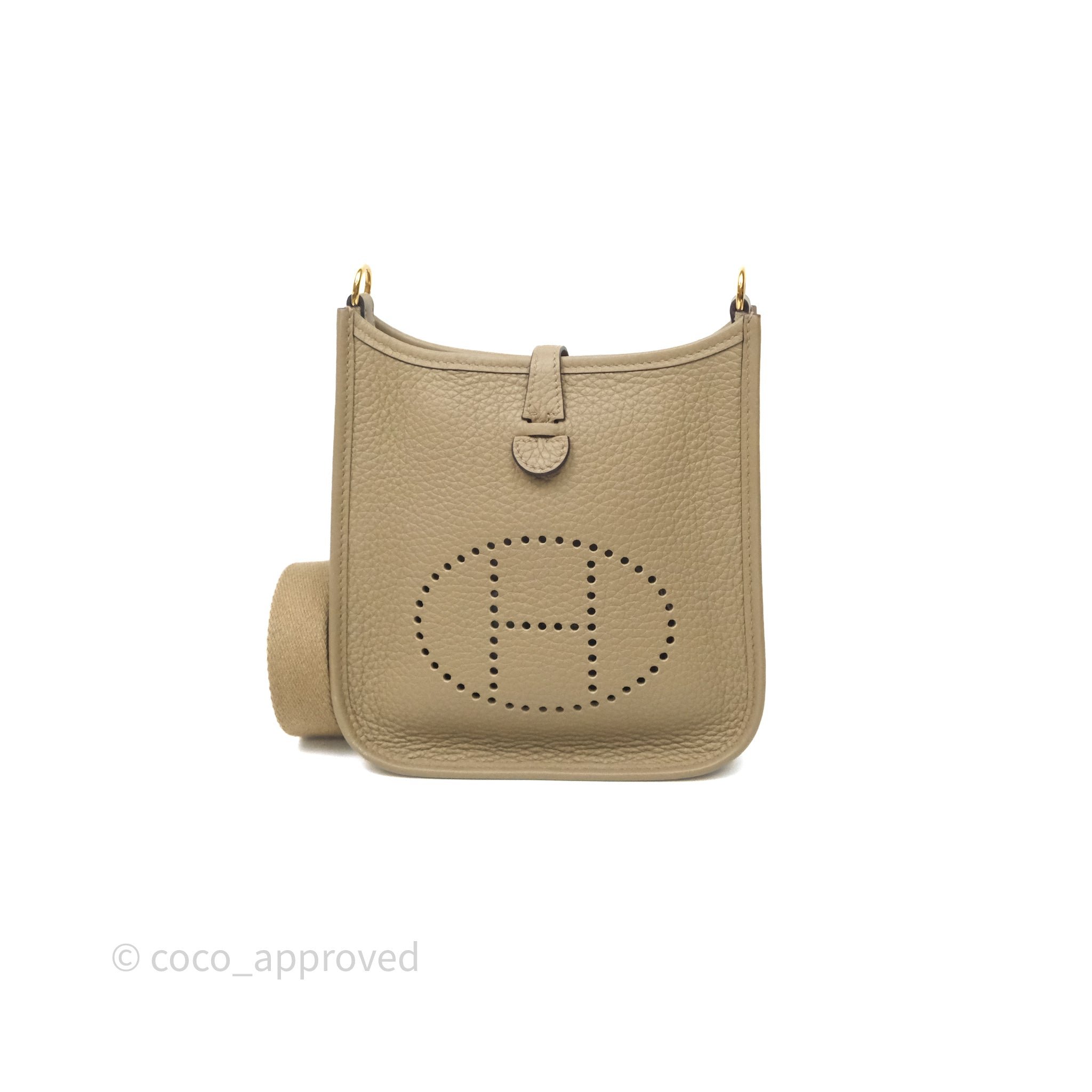 Hermès Mini Evelyne 16 Beige Marfa 8Q Clemence Gold Hardware