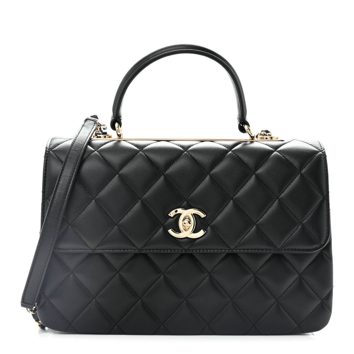 Chanel Lambskin Quilted Medium Trendy CC Flap Dual Handle Bag Black
