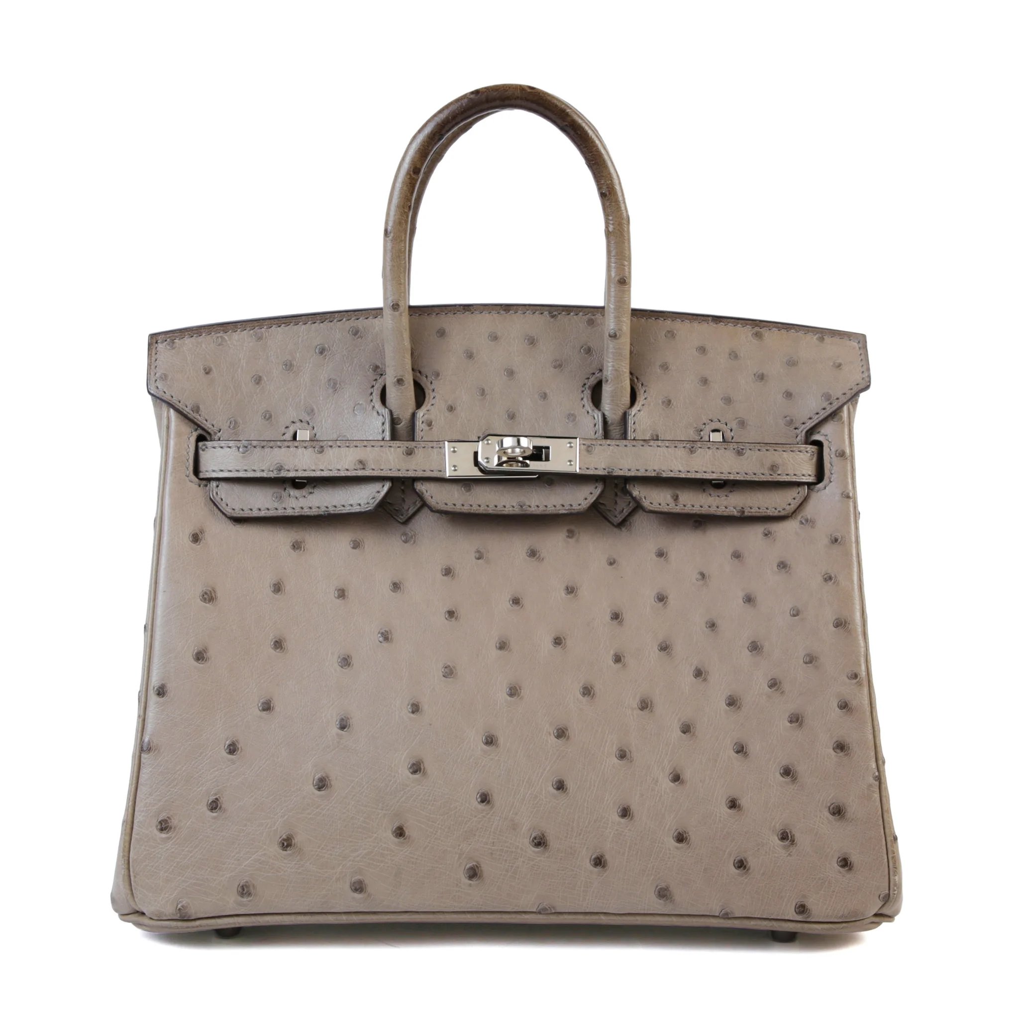 Very Good ( Rank A) HERMÈS Birkin 25 Mousse (19) Ostrich Palladium hardware Square R (2014)