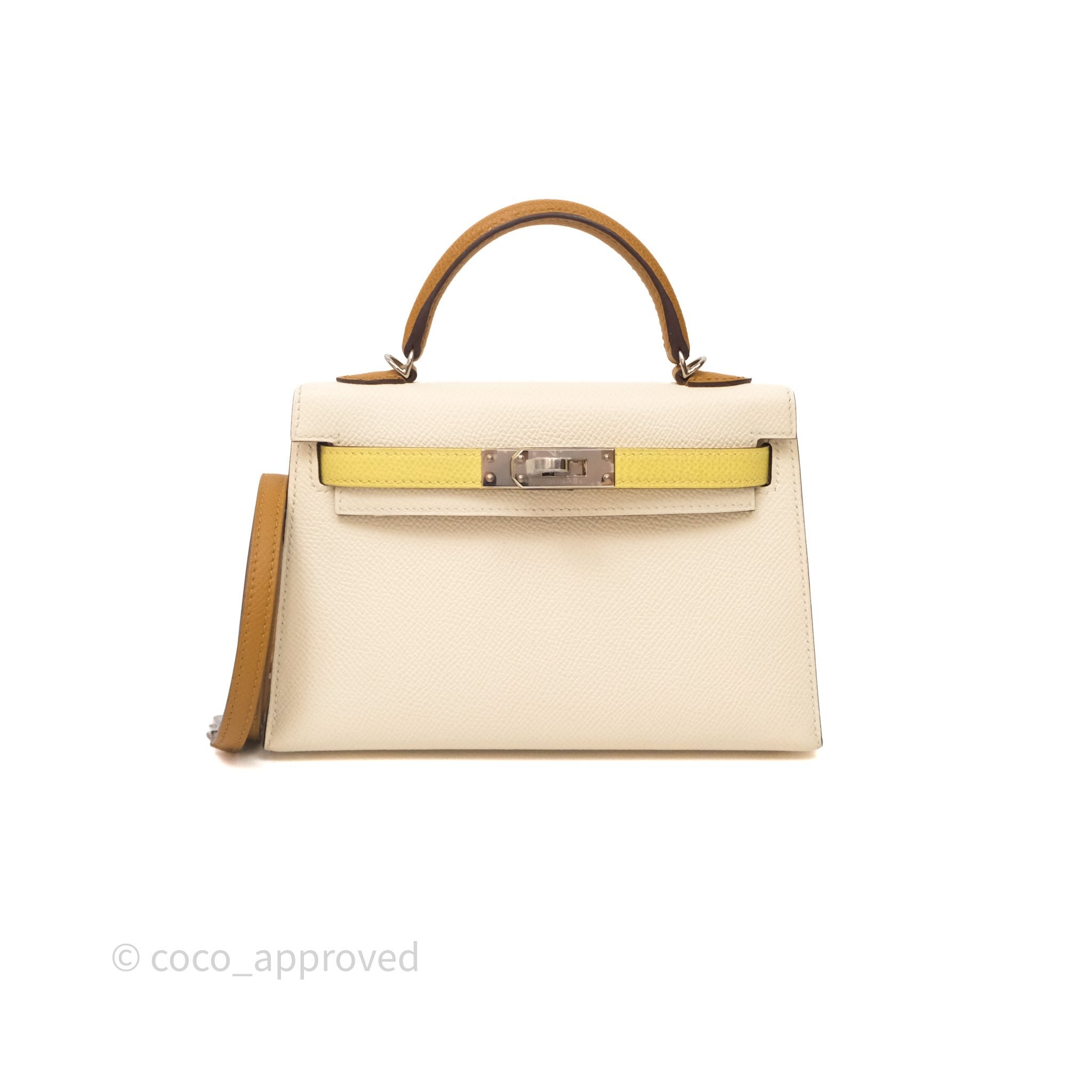 Hermes Hermès Mini Kelly Nata I2 / Jaune Poussin 1Z / Sesame 2S Tricolor Epsom Palladium Hardware
